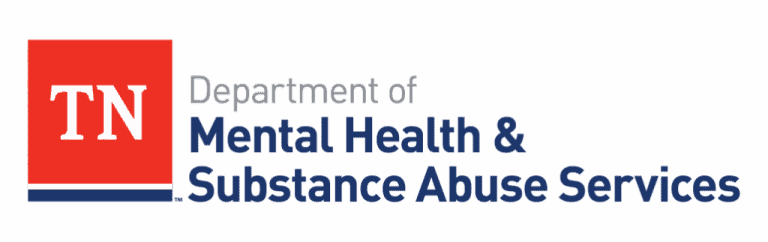 Logo of the Tennessee Department of Mental Health & Substance Abuse Services. The logo features the letters TN in a red square, with the departments name in black and blue text to the right.